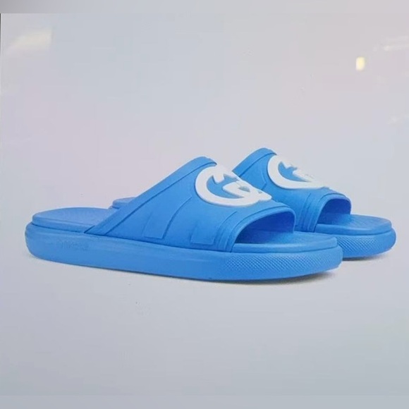 Gucci Men Interlocking G Slide Sandal Blue - Picture 1 of 7